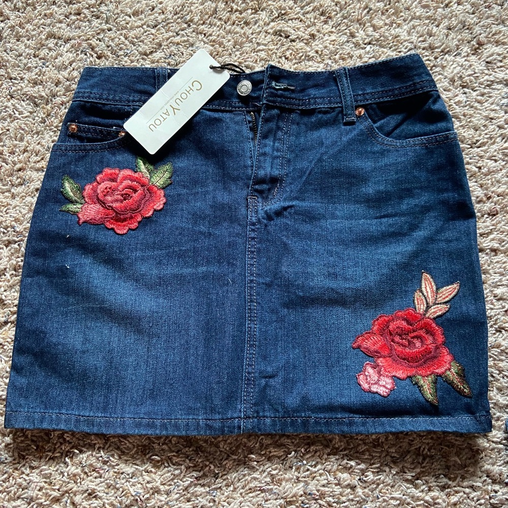 US Size Small ChouYatou Flower Jean Skirt